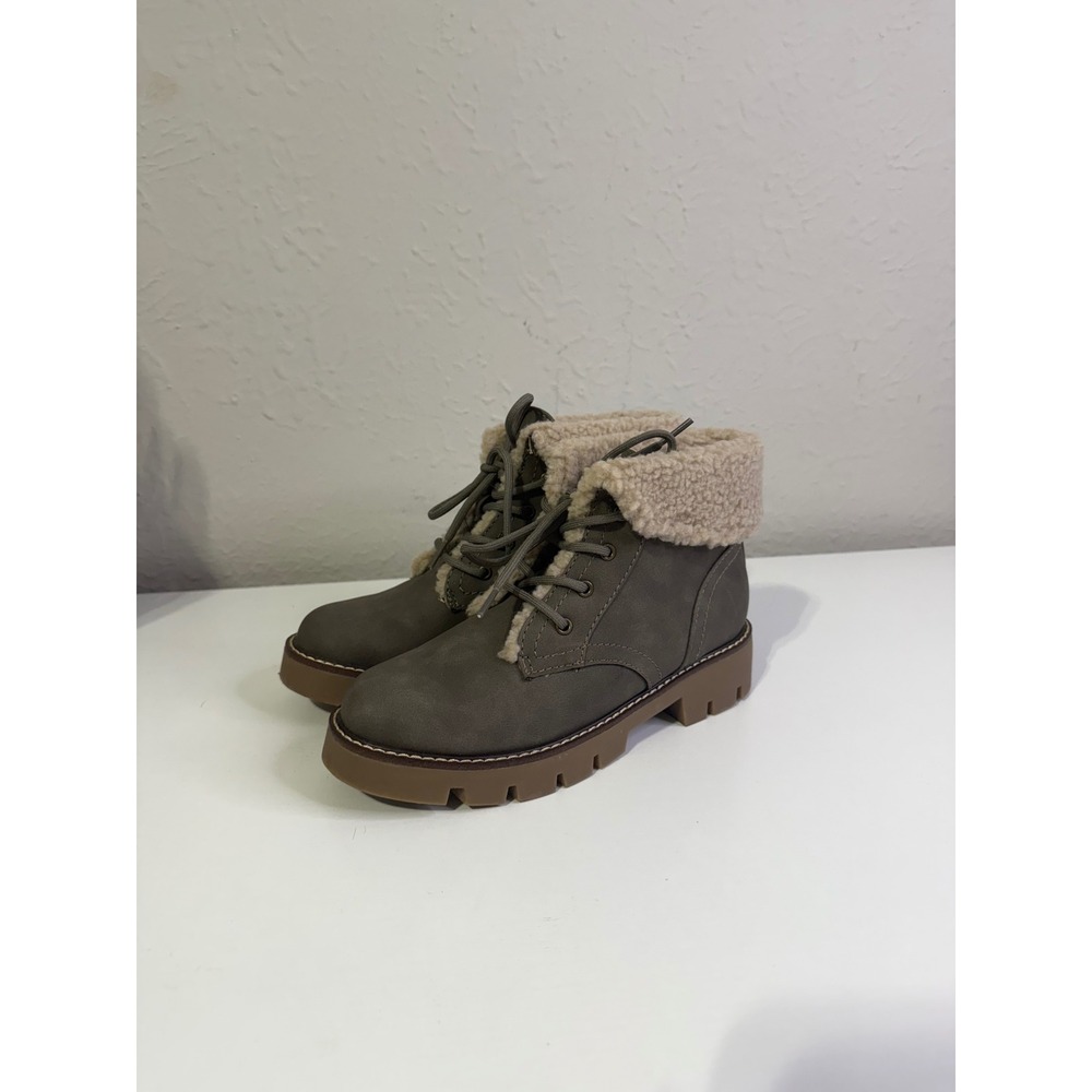 Sonoma Goods for Life Olive Green Faux Shearling Lace Up Ankle Boots 7.5